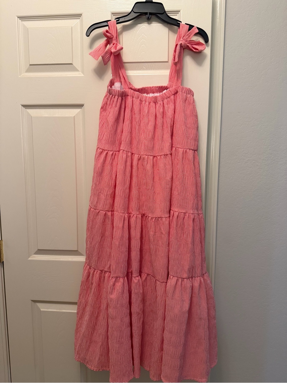 Pink Tiered Maxi Dress with Tie Shoulder Straps
